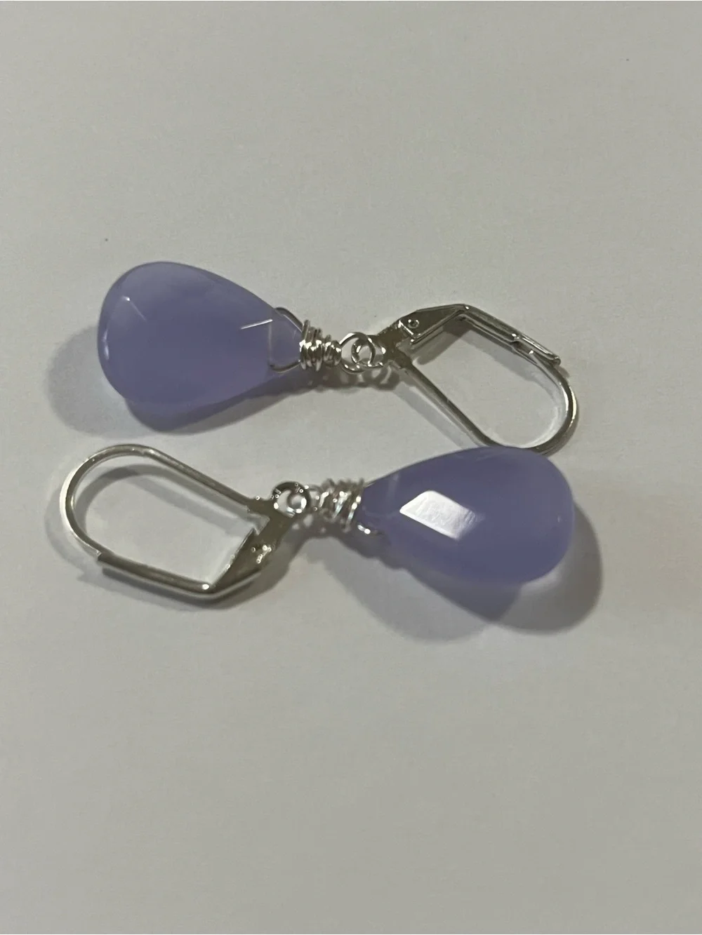 Lavender Quartz Teardrop Earrings Silver Tone Nickel Free - Picture 4 of 5